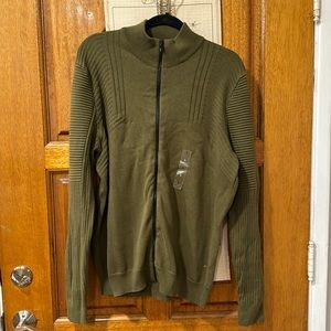 BNWT INC Mens army green Zip Up Cardigan Size Large